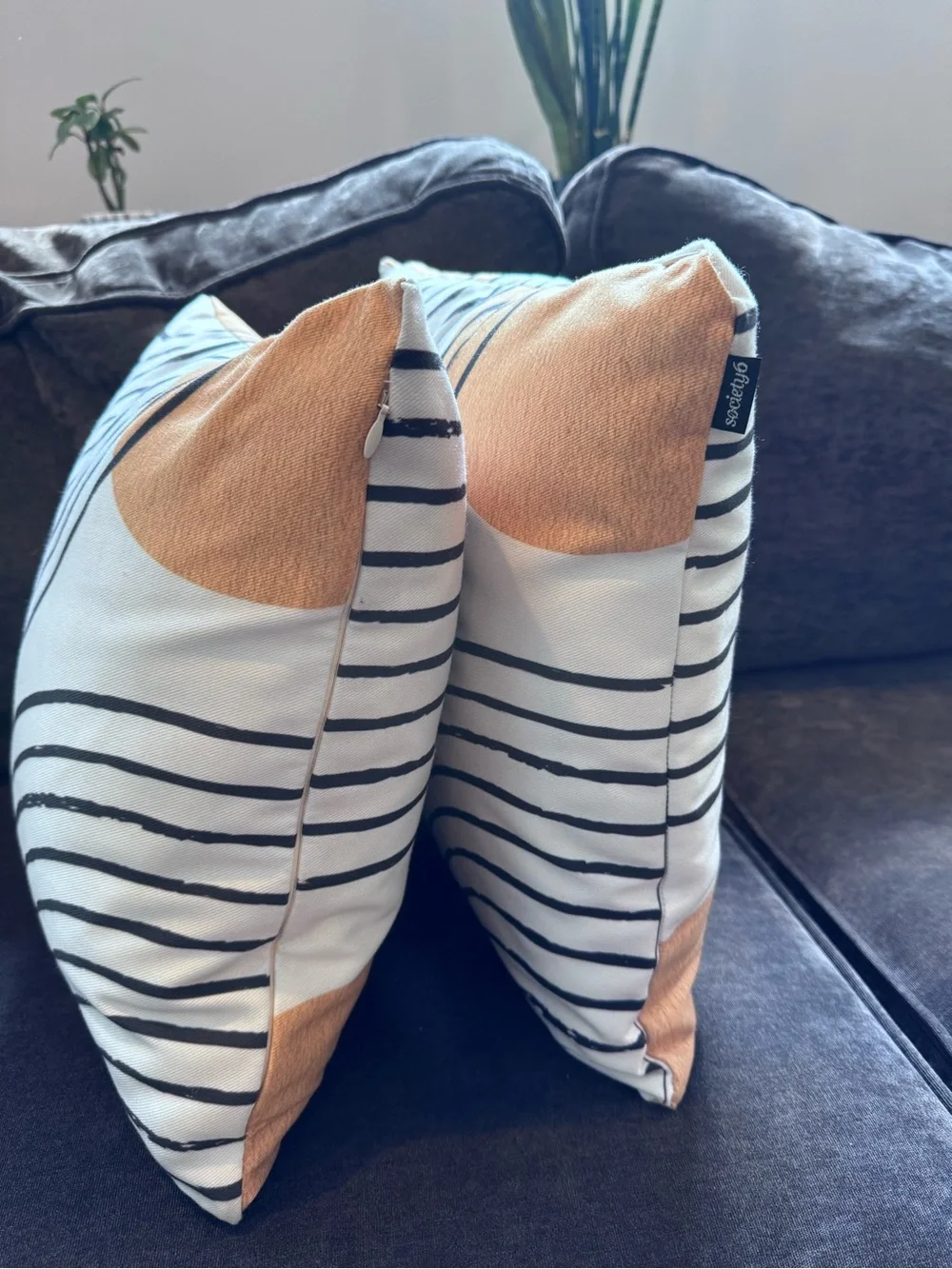 Society6 Cream, Black & Gold Concentric Arc Accent Pillow Pair